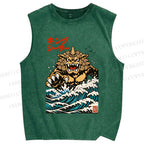 Unisex Great Wave Of King Caesar Printed Washed Tank Top