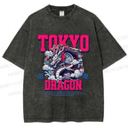 Unisex Tokyo Dragon Printed Washed Tee