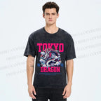 Unisex Tokyo Dragon Printed Washed Tee