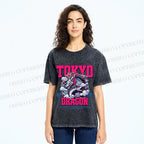 Unisex Tokyo Dragon Printed Washed Tee