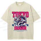 Unisex Tokyo Dragon Printed Washed Tee