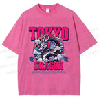 Unisex Tokyo Dragon Printed Washed Tee