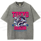 Unisex Tokyo Dragon Printed Washed Tee