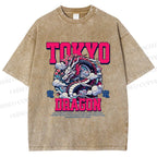 Unisex Tokyo Dragon Printed Washed Tee