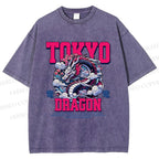 Unisex Tokyo Dragon Printed Washed Tee