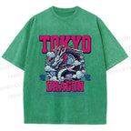 Unisex Tokyo Dragon Printed Washed Tee
