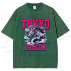 Unisex Tokyo Dragon Printed Washed Tee