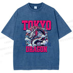 Unisex Tokyo Dragon Printed Washed Tee