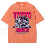 Unisex Tokyo Dragon Printed Washed Tee