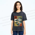 Unisex Mid-century Japanese Bird Art Printed Washed Tee