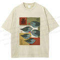 Unisex Mid-century Japanese Bird Art Printed Washed Tee