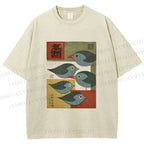Unisex Mid-century Japanese Bird Art Printed Washed Tee