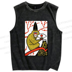 Unisex Japanese Funny Monkey Printed Washed Tank Top