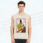 Unisex Japanese Funny Monkey Printed Washed Tank Top