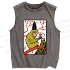 Unisex Japanese Funny Monkey Printed Washed Tank Top