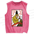 Unisex Japanese Funny Monkey Printed Washed Tank Top