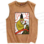 Unisex Japanese Funny Monkey Printed Washed Tank Top