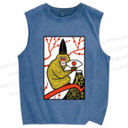 Unisex Japanese Funny Monkey Printed Washed Tank Top