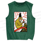 Unisex Japanese Funny Monkey Printed Washed Tank Top