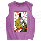 Unisex Japanese Funny Monkey Printed Washed Tank Top