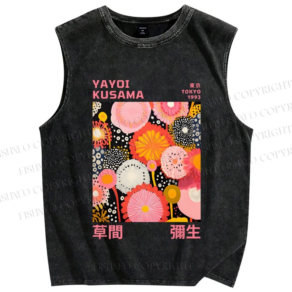 Unisex Yayoi Kusama Flowers Printed Washed Tank Top