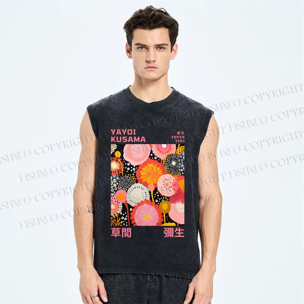 Unisex Yayoi Kusama Flowers Printed Washed Tank Top