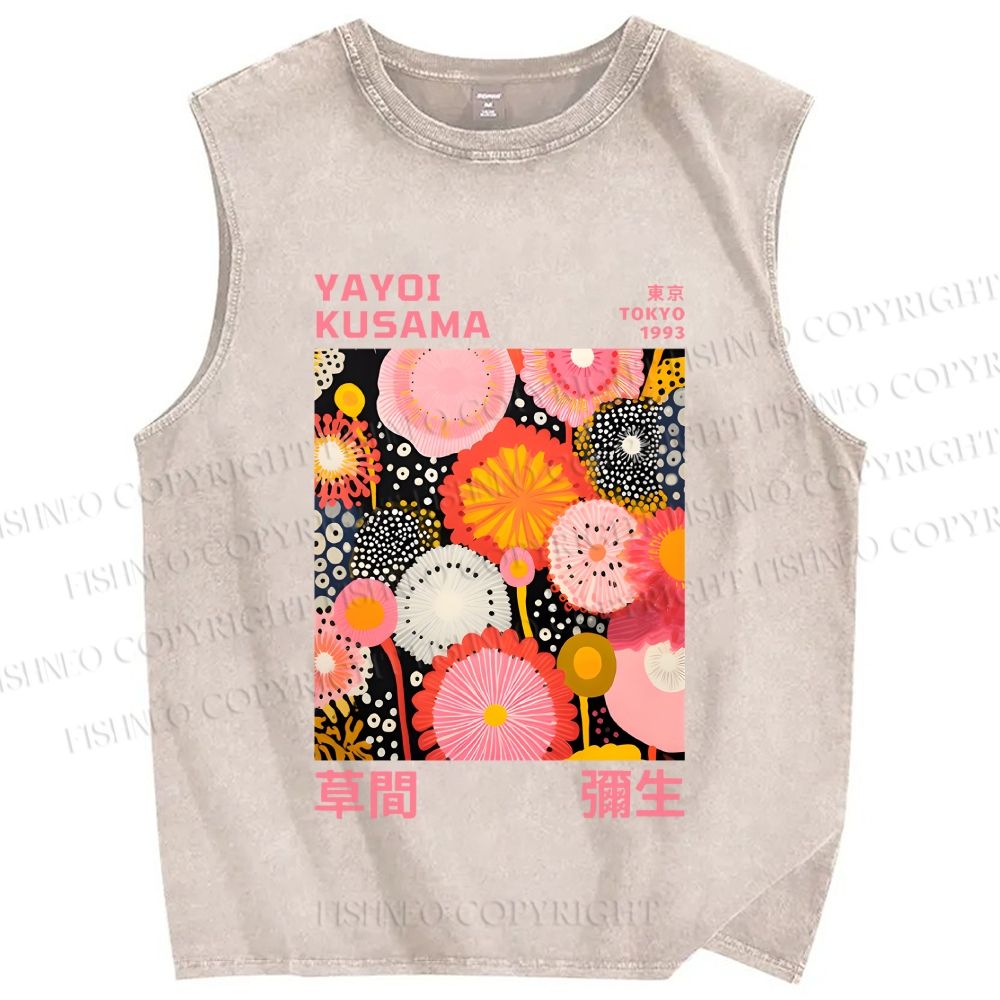Unisex Yayoi Kusama Flowers Printed Washed Tank Top