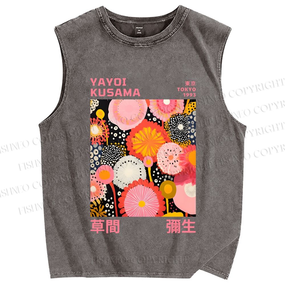 Unisex Yayoi Kusama Flowers Printed Washed Tank Top