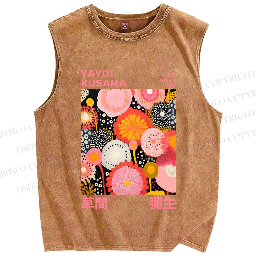 Unisex Yayoi Kusama Flowers Printed Washed Tank Top