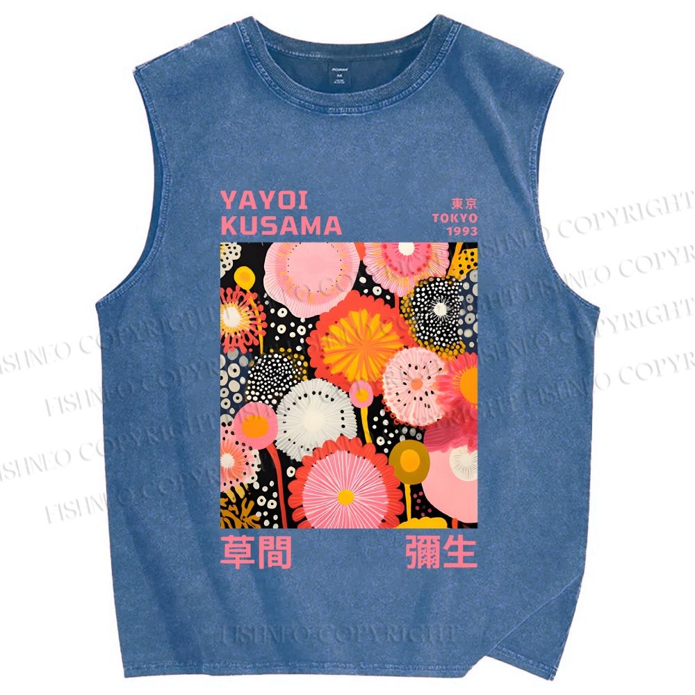 Unisex Yayoi Kusama Flowers Printed Washed Tank Top