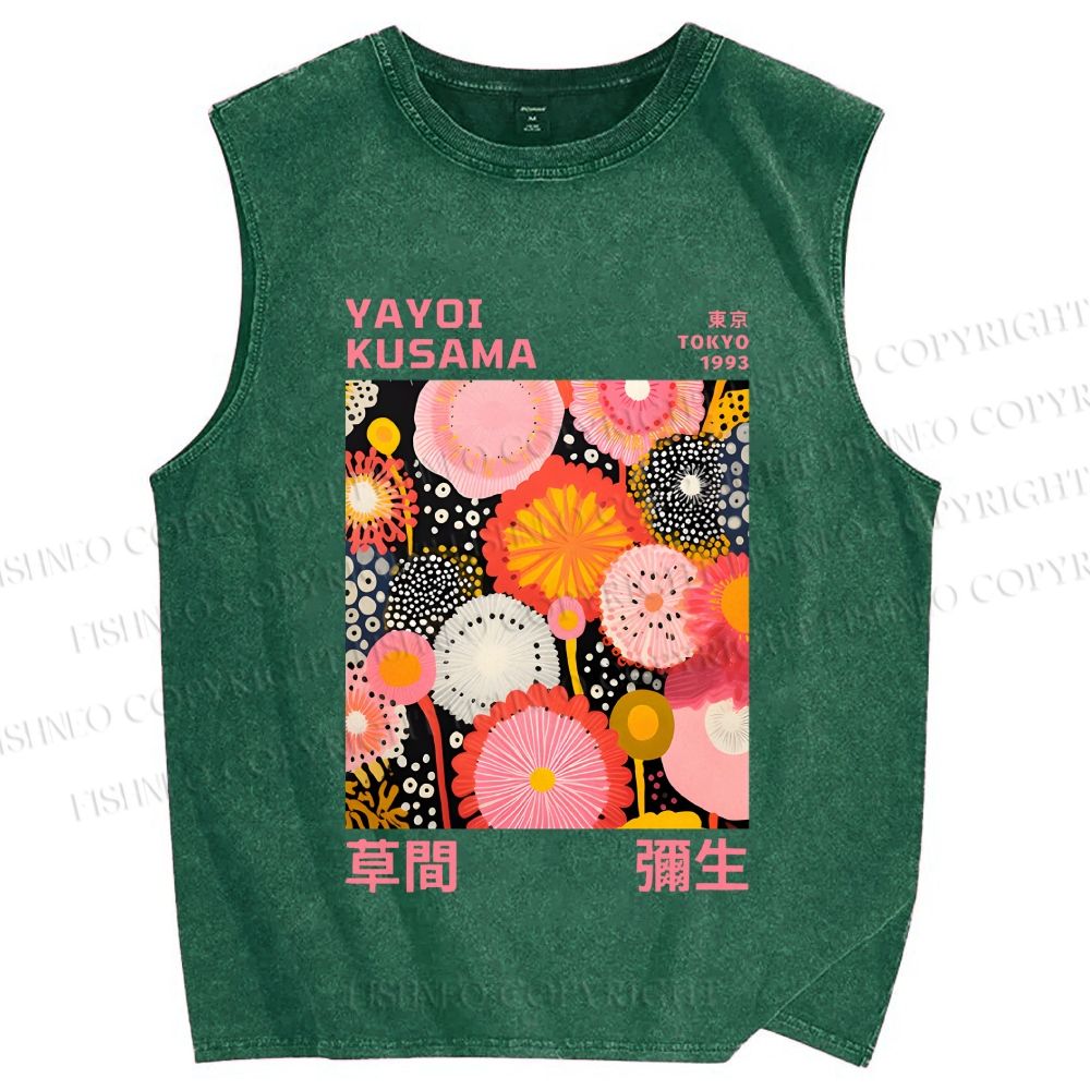 Unisex Yayoi Kusama Flowers Printed Washed Tank Top