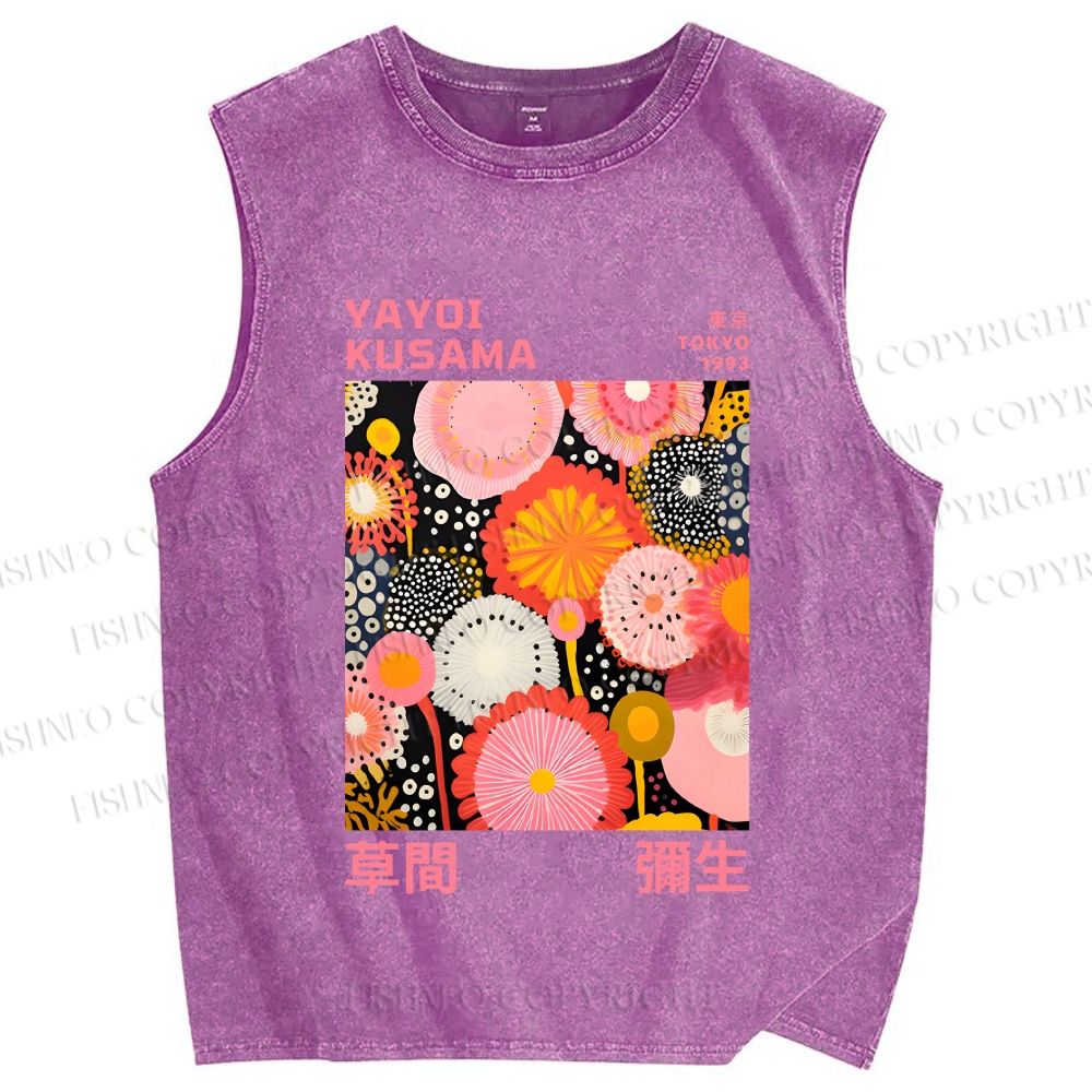 Unisex Yayoi Kusama Flowers Printed Washed Tank Top
