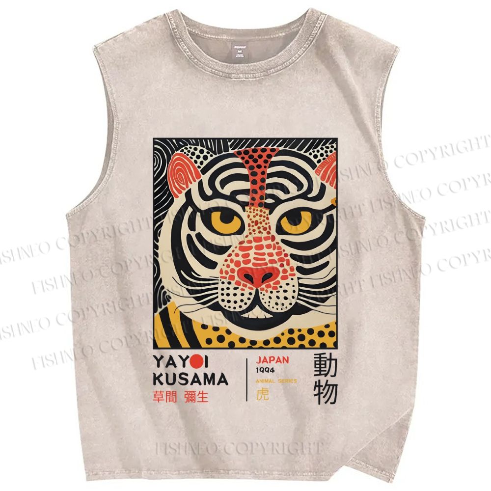 Unisex Yayoi Kusama Silly Tiger Printed Washed Tank Top