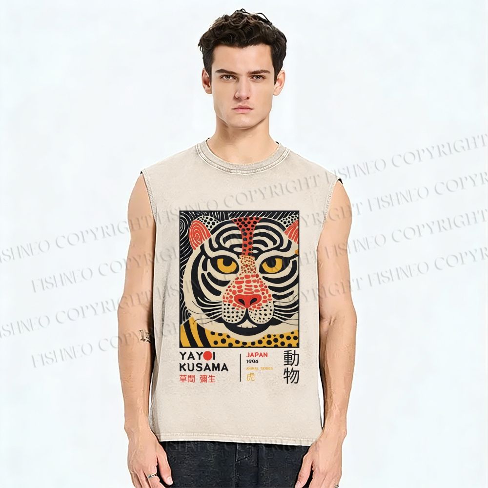 Unisex Yayoi Kusama Silly Tiger Printed Washed Tank Top