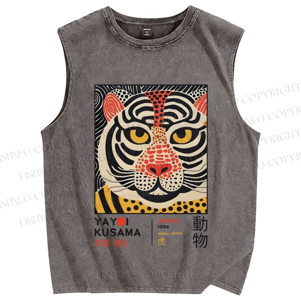 Unisex Yayoi Kusama Silly Tiger Printed Washed Tank Top