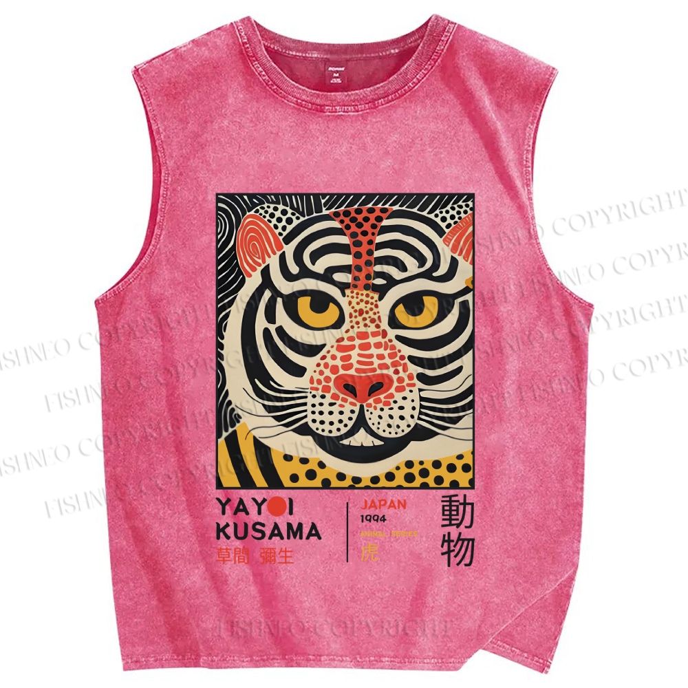 Unisex Yayoi Kusama Silly Tiger Printed Washed Tank Top