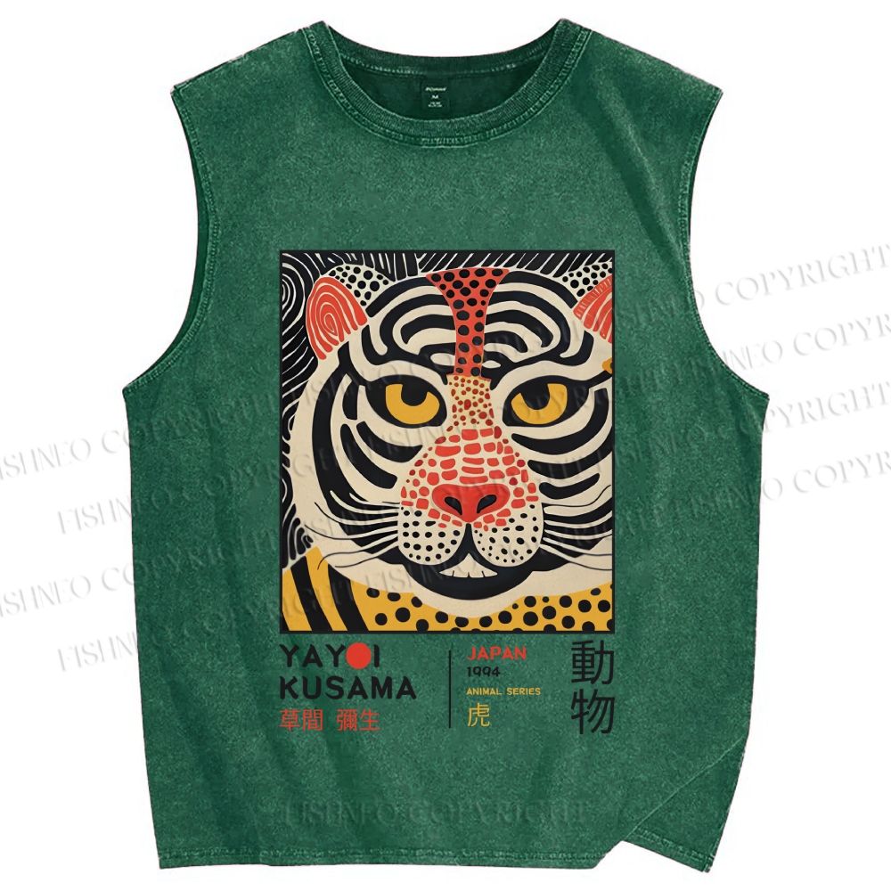 Unisex Yayoi Kusama Silly Tiger Printed Washed Tank Top