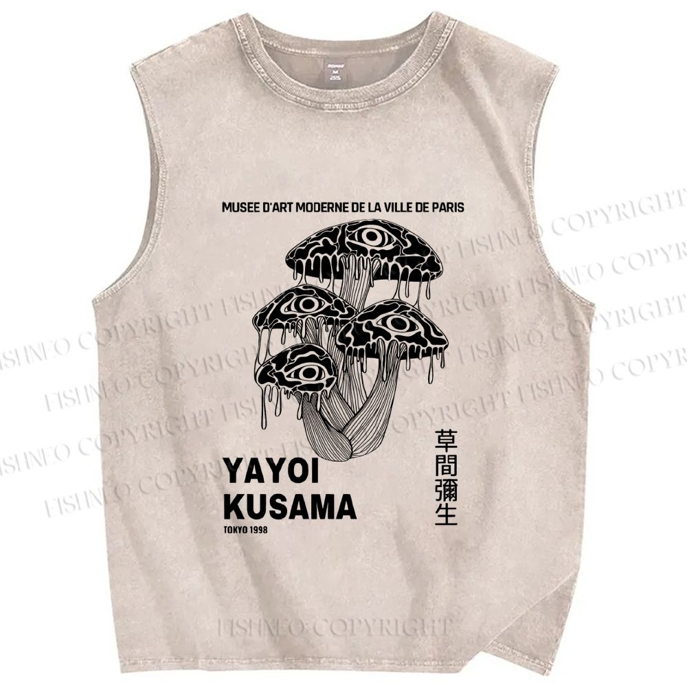 Unisex Yayoi Kusama Eye Mushroom Printed Washed Tank Top