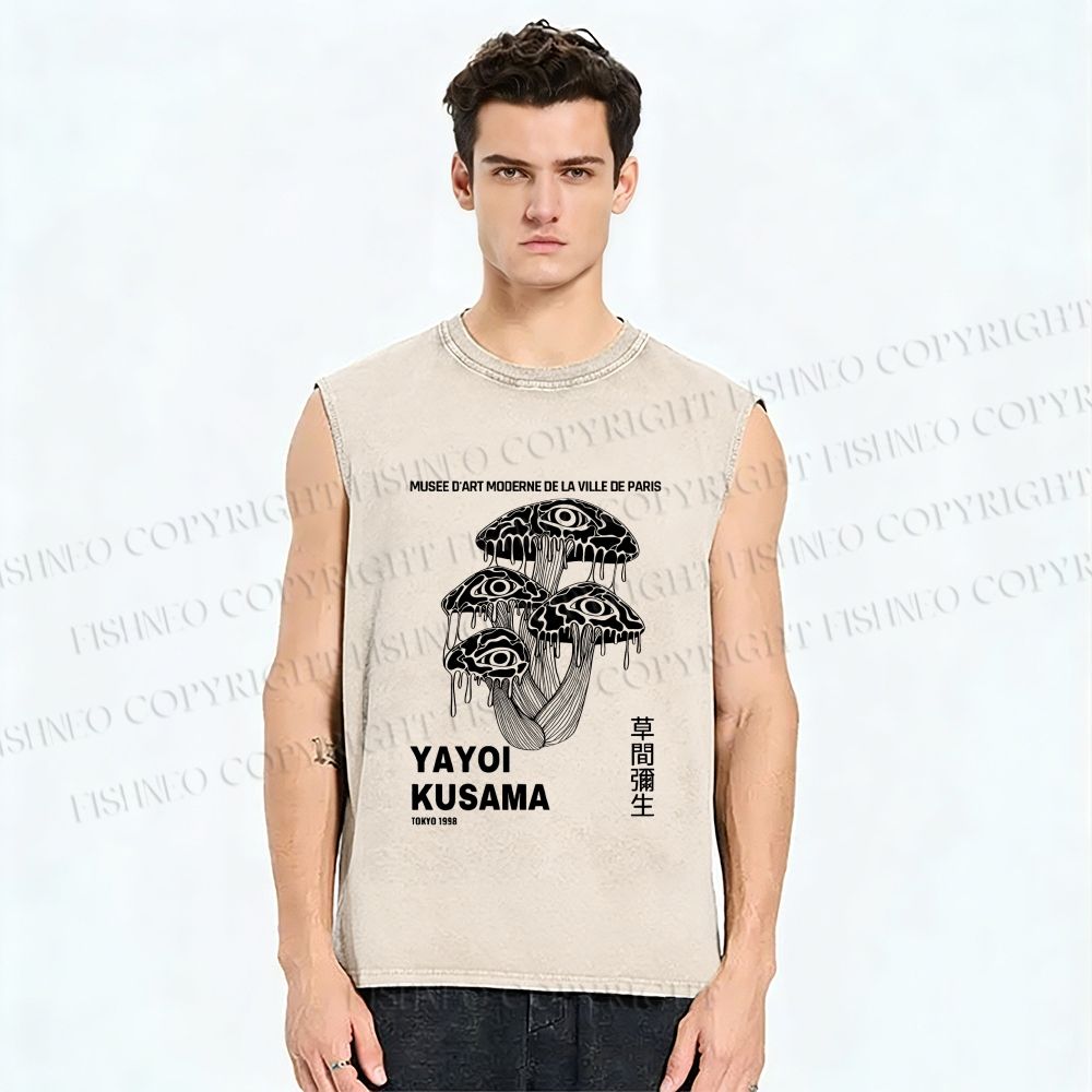 Unisex Yayoi Kusama Eye Mushroom Printed Washed Tank Top