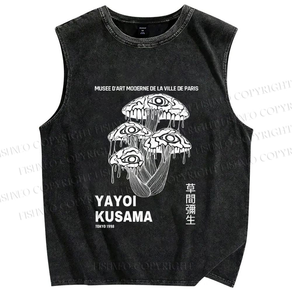 Unisex Yayoi Kusama Eye Mushroom Printed Washed Tank Top