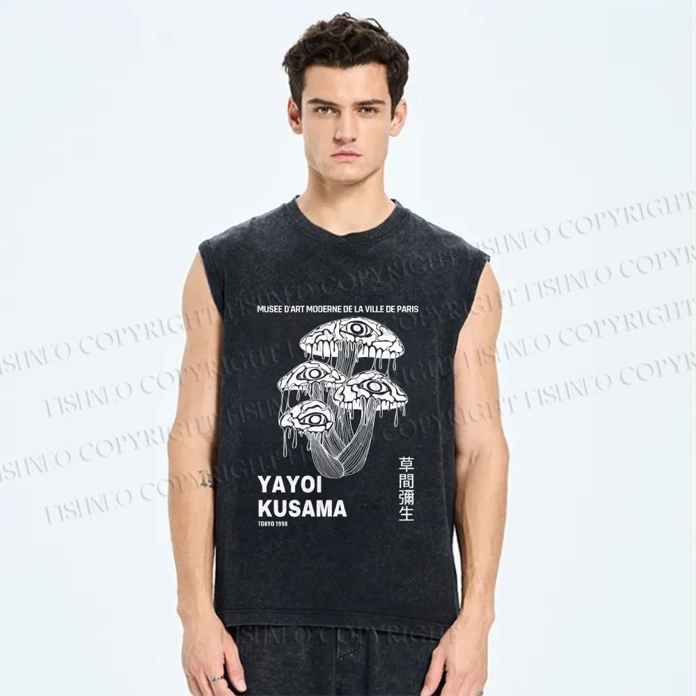Unisex Yayoi Kusama Eye Mushroom Printed Washed Tank Top