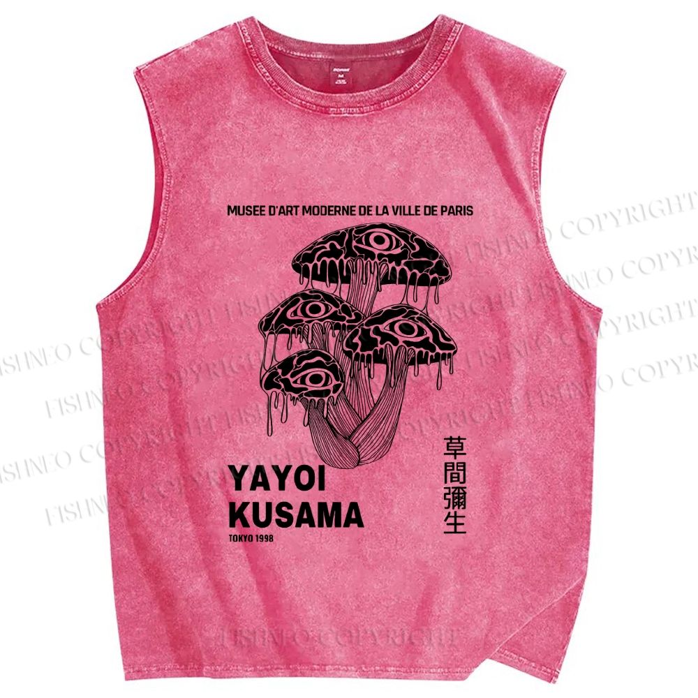 Unisex Yayoi Kusama Eye Mushroom Printed Washed Tank Top