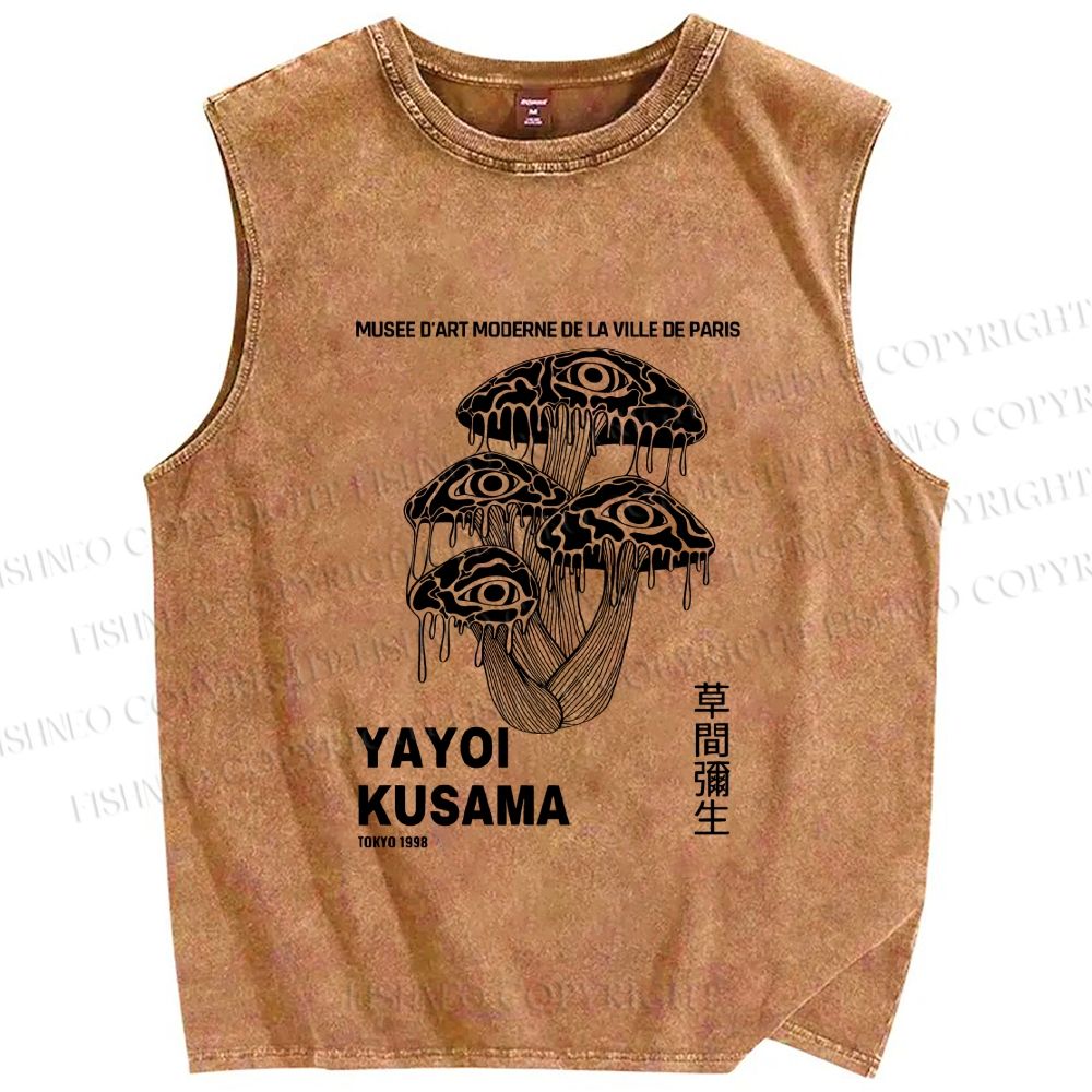 Unisex Yayoi Kusama Eye Mushroom Printed Washed Tank Top