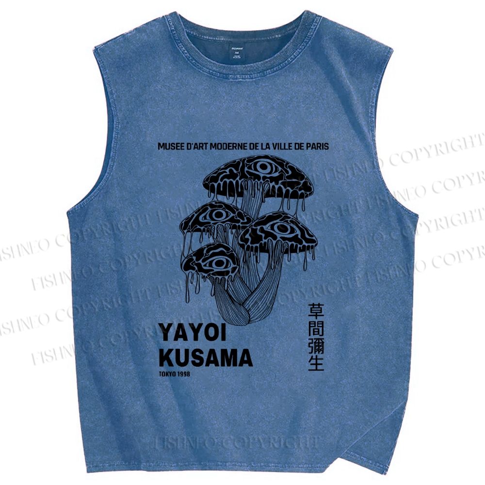 Unisex Yayoi Kusama Eye Mushroom Printed Washed Tank Top