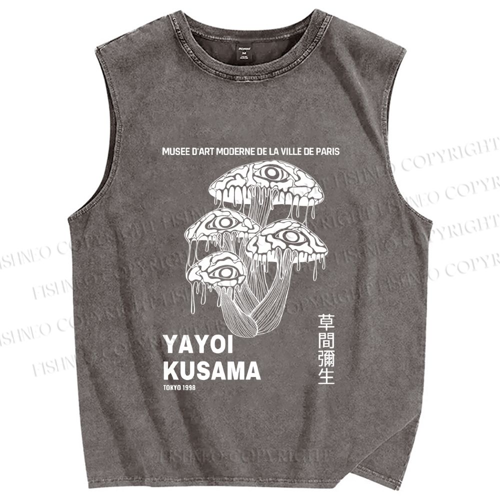 Unisex Yayoi Kusama Eye Mushroom Printed Washed Tank Top
