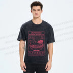 Unisex Japanese Cat in Ramen Printed Washed Tee