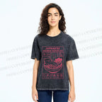 Unisex Japanese Cat in Ramen Printed Washed Tee