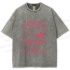 Unisex Japanese Cat in Ramen Printed Washed Tee