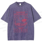 Unisex Japanese Cat in Ramen Printed Washed Tee