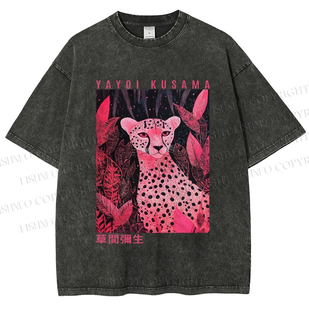 Unisex Yayoi Kusama Pink Panther Printed Washed Tee